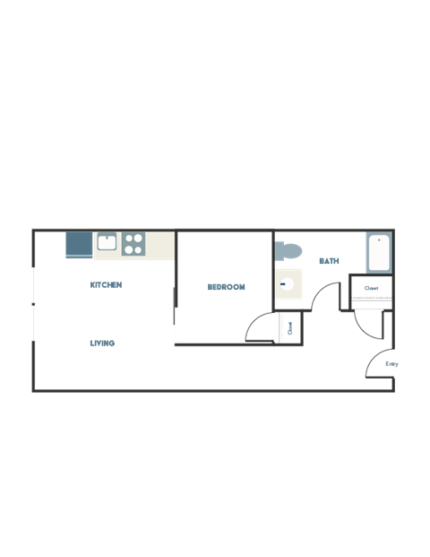 Floor plan for 1 bed, 1 bath, 479 sqft